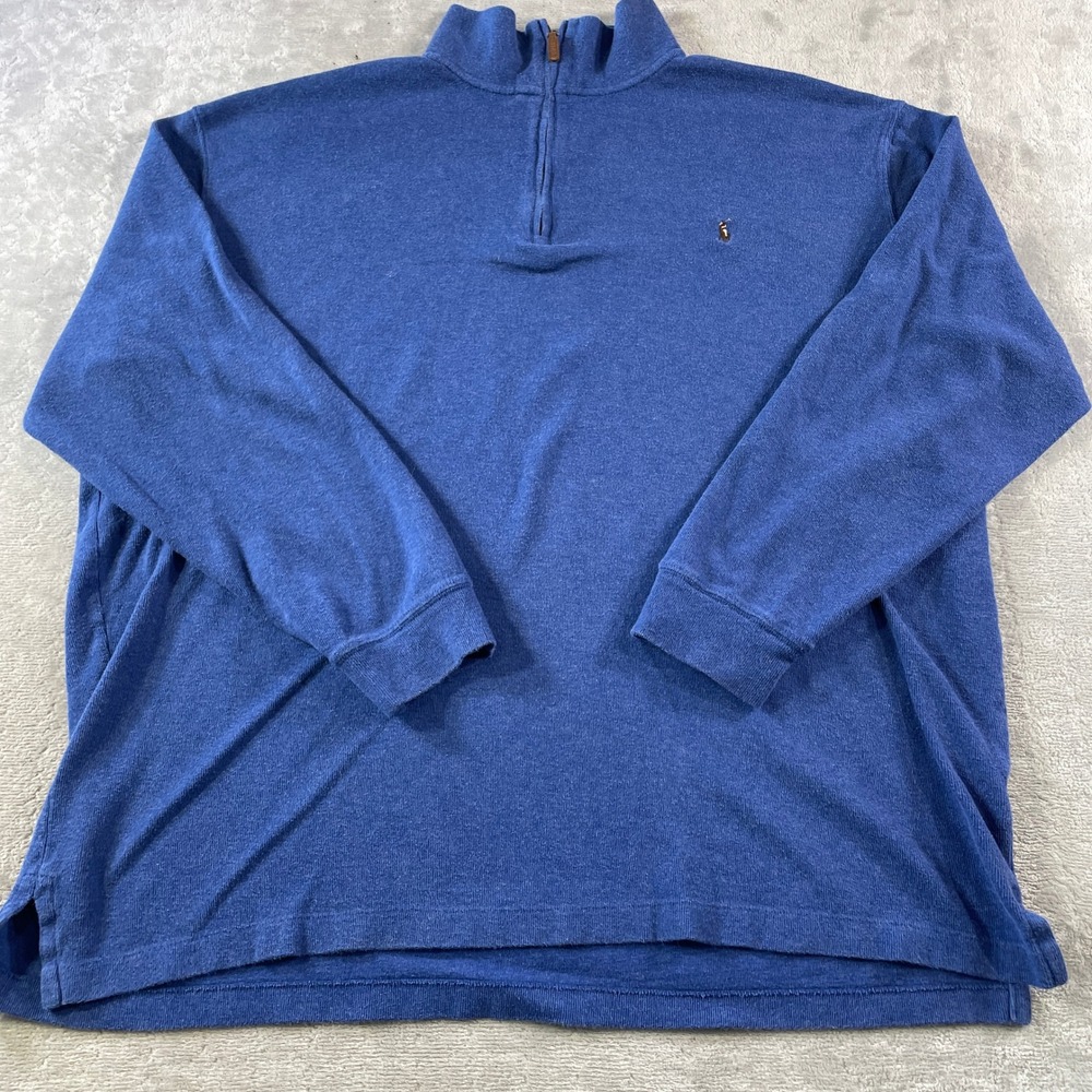 Polo Ralph Lauren Estate Rib Quarter Zip Pullover Mens 2XLT Blue Preppy Casual